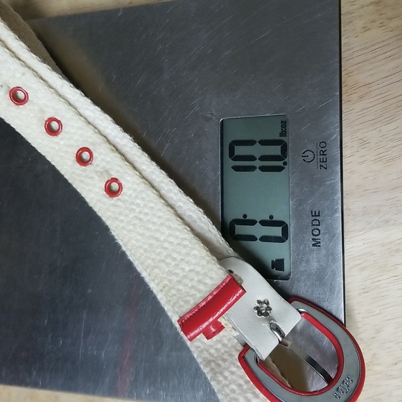 Vintage Astor Cloth Belt Cream with Red Leather Buckle 36" - Picture 13 of 13